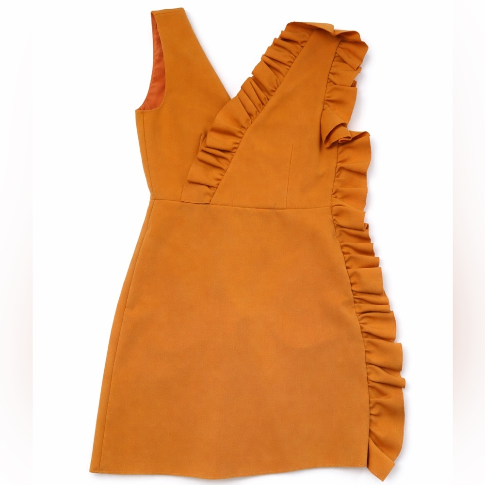 MSGM One Shoulder Ruffled Dress in Mustard